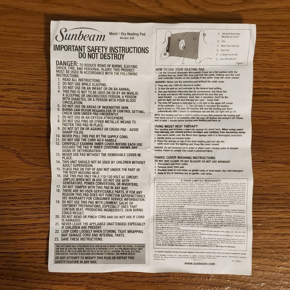 Sunbeam, Ultra Soft Heating Pad with 4 heat settings. New In Box - Picture 10 of 16